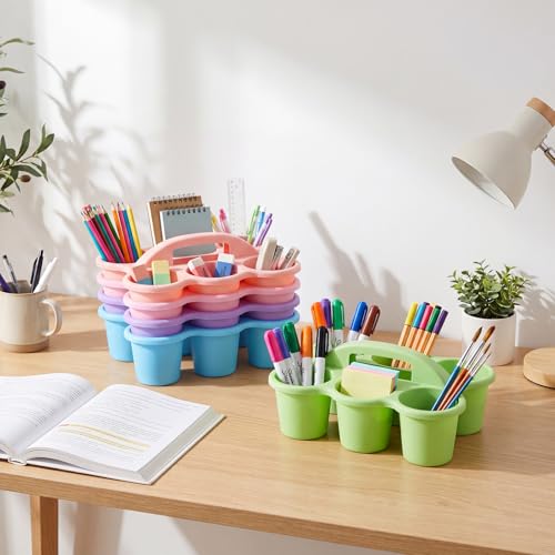 5 Pack Classroom Caddy with Handle Pastel Classroom Table Caddy