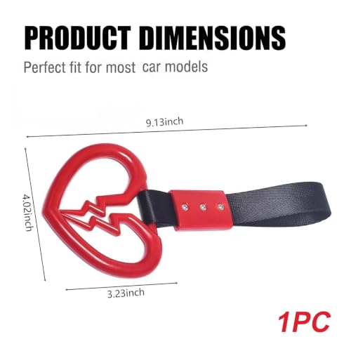 2 PCS Car Handle Ring, Broken‑Heart Drift Car Handle Strap, Rear Bumper Warning Hanging Charm, Durable Nylon‑ABS Decor Pull Ring, Universal for Cars SUVs Bus Subway (Red) - color: Red