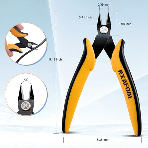 Micro Wire Cutters, 5.4 Inch Flush Cutters, 5 Pack Sharp Spring Loaded Micro Diagonal Cutters for Jewelry, Zip Ties, Electronics & DIY with Soft Grip Handles (Yellow & Black) - color: 5 Pack