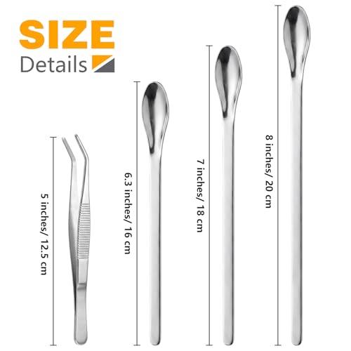 bvya Stainless Steel Medical Spoons Laboratory Sampling Spoon, Lab Utensils and Stainless Steel Tweezer, Pack of 6 - size: 6,3"