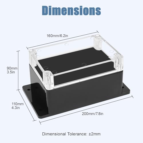 Project Box IP65 Waterproof ABS Plastic Electrical Junction Box with Clear Cover Enclosure with Fixed Ear, Black 6.2"x 4.2"x 3.5"(160x110x90mm)(Pack of 1) - color: 1 pack, size: 6.2"x 4.2"x 3.5"