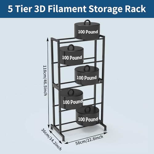 FYSETC 3D Printer Filament Storage Rack: Rolling Filament Spool Organizer: 5-Tier Strong Heavy Duty Metal Stand Shelves for 40 Filaments Organized