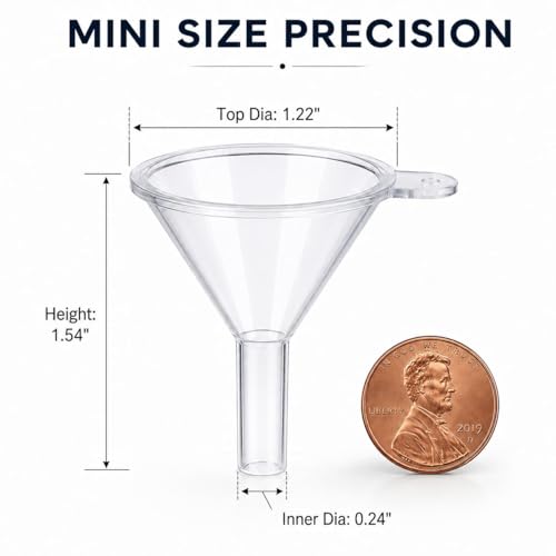 Mini Funnel Small Plastic Funnel 5-Pack for Lab Bottles, Sand Art, Perfumes, Spices, Powder, Essential Oils, Recreational Activities Kitchen Food Grade