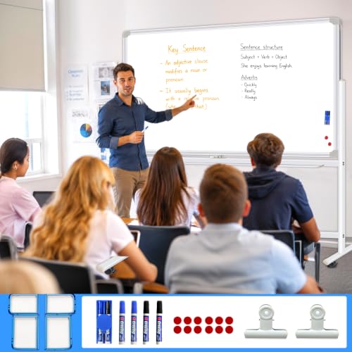 Mobile Whiteboard with Stand 60"x40" Double Sided Dry Erase Board on Wheels - style: Double-sided 60x40 Inches