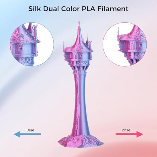 Comgrow Silk PLA 3D Printer Filament, Dual Color 2 in 1 Blue and Rose Red, 3D Printing PLA Filament 1.75mm, Dimensional Accuracy +/- 0.02 mm, 1KG Spool, Coextrusion Shiny Silk 3D Filament - color: Blue&rose Red