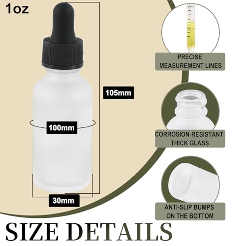 NOOEEISS 24 Pack,1oz Glass Dropper Bottle, Clear Frosted Tincture Bottles with Dropper, Pretty Finish for All Kinds of Liquids,Oil Bottles for Hair- Stronger Suction ideal for Leakproof Travel - color: Clear Frosted, size: 1oz-24Pack