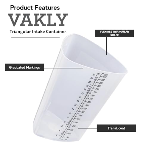 Vakly 32 oz Graduated Triangular Intake Output Container, Plastic 10 Pack