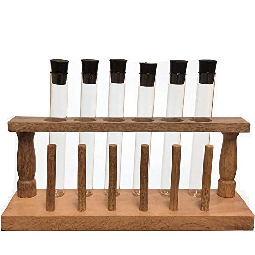 20x150mm Glass Test Tube Set with Rubber Stoppers and Wood Rack, 6 Piece Set, Karter Scientific 150A4