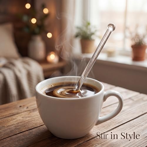 4 Pcs Clear Glass Teaspoons Set Long Handle Stirrers