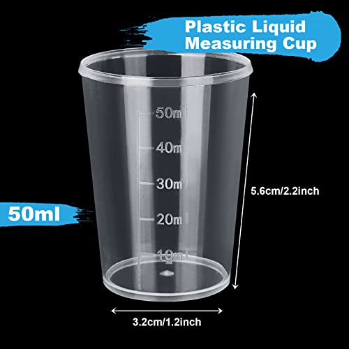 DAJAVE 100Pcs 50ML Plastic Graduated Measuring Beaker Set, Clear Resin Mixing Cups, Liquid Container Beakers for Lab Use, Graduations Liquid Container Beakers, Tapered Spout
