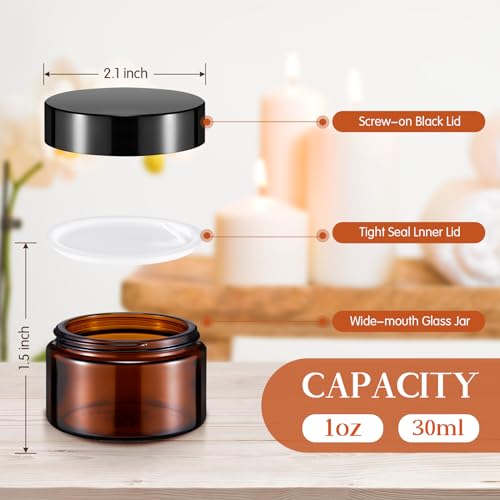 Domensi 100 Pcs 1oz Glass Jars Bulk, Amber, Black Lid, Plastic Lid - color: Amber,Black, size: Plastic Lid