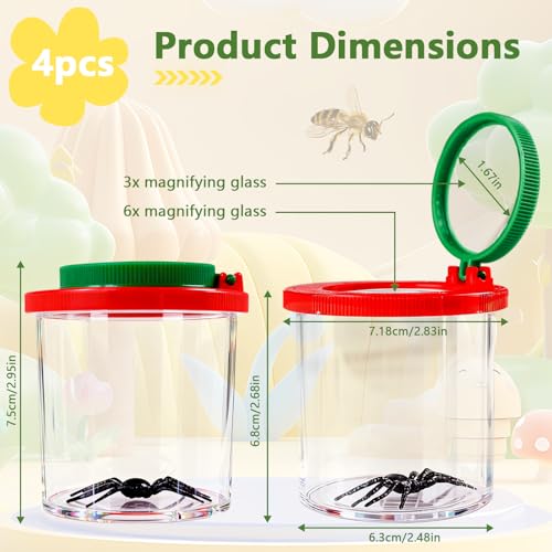 Lightning Bug Jar, Firefly Jar Bug Viewer for Kids Children Nature Exploration, 4 Pack - style: 4 Pack Red-Green