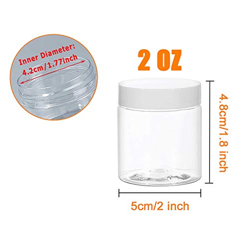 20 Pcs 2oz Plastic Cosmetic Container,Round Clear Pot Jars with White Lids,Empty Cosmetic Jar for Travel Storage,Lotion,Cream,Jewelry,Powder,Eye Shadow,Painting,DIY Crafts