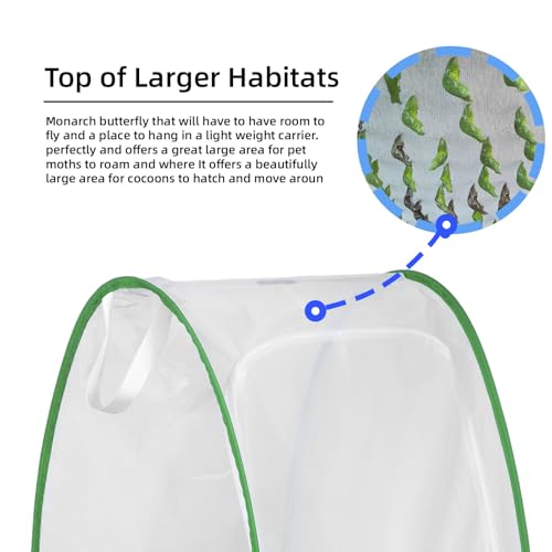 Outdoor Pop-up Large Insect and Butterfly Net Habitat,Windproof Trapezoidal Design,Collapsible Caterpillar Growing Mesh Cage Terrarium