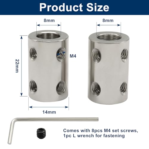 8mm to 8mm Bore Rigid Shaft Coupler, Shaft Coupling Connector - size: 8mm to 8mm
