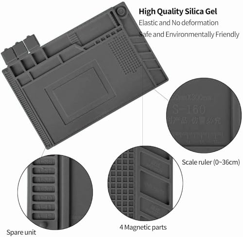Kaisiking Magnetic Repair Work Mat for Soldering, Electronics Repair | Grey - color: S160 Mat Grey