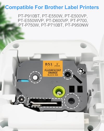 Absonic Tz-B51 Orange 1 Inch Tze Label Tape Replace for Brother Ptouch TZe-B51 24mm 0.94 Laminated Tape for PT-D610BT PTD600 PTP710BT PT-P750W PT-P700 Label Maker, Black on Fluorescent Orange, 3-Pack - color: Black on Fluorescent Orange