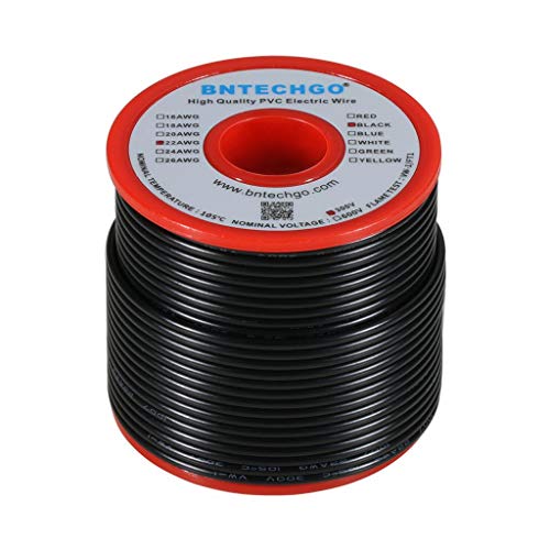 BNTECHGO 22 Gauge PVC Solid Electric Wire Black 100 ft Hookup Wire - color: Black, size: 22 Gauge 100ft