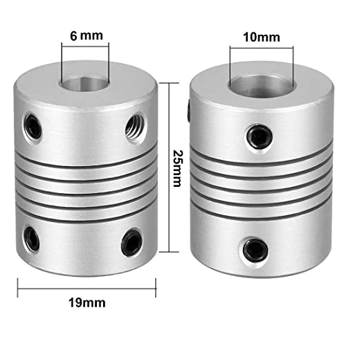 RANIT 5Pcs Aluminum Alloy Shaft Coupling Flexible Coupler Motor Connector Joint (6mm to 10mm,L25xD19) - size: 6mm to 10mm,L25xD19