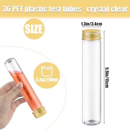 Test Tube, 36 Pack 3.7 Oz Plastic Test Tubes, Plastic Tubes For Storage Clear Test Tubes With Lids For Bath Salt, Candy, Party, Plants (Gold) - color: Gold