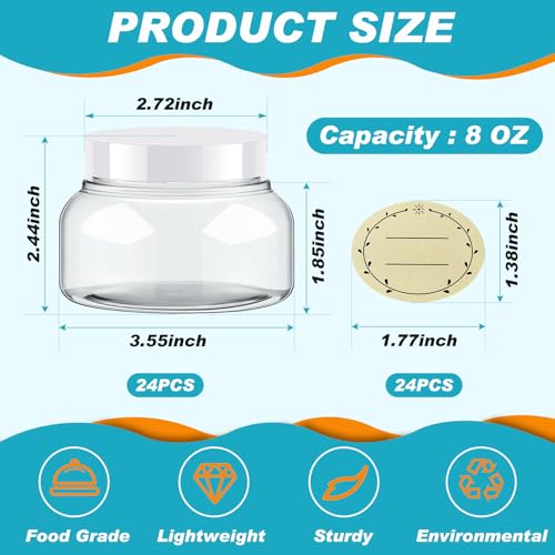 24 Pack Plastic Cosmetic Jars with Lids Label, 8 oz, White - color: White, size: 8 oz