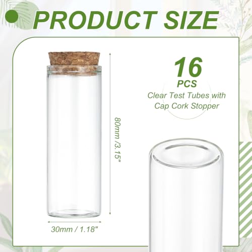 PATIKIL 40ml Glass Test Tubes with Caps Cork Stopper, 16 Pcs, 30x80MM - size: 40ml