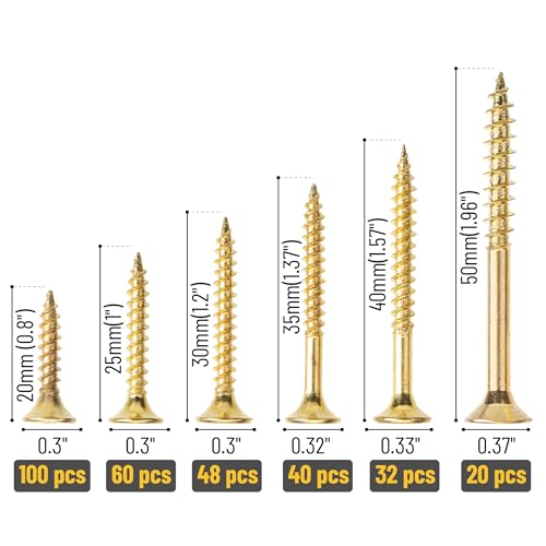 Mr. Pen- Wood Screws Assortment Kit, 300 pcs, Gold, Phillips Head - color: Gold, size: 300 pcs