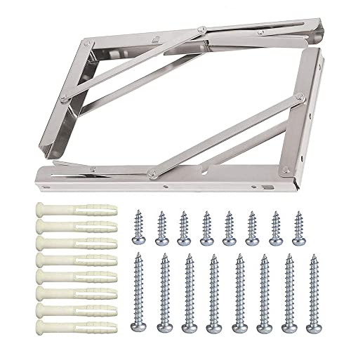 16 Inch Folding Shelf Brackets, 2 Pack Stainless Steel Heavy Duty L Bracket - color: Silver, size: 16 Inch