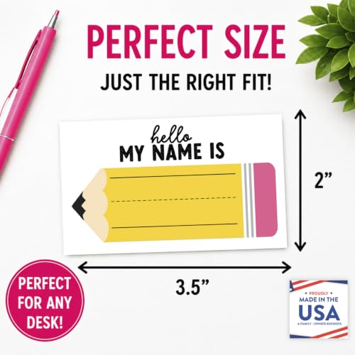 Andaz Press Desk Name Tags for Classroom, 20 Pack Waterproof Vinyl Student Name Labels 3.5 x 2 in, Write-On Cubby & Bin Labels, Pencil Design Back to School Name Plates - color: Pencil Design
