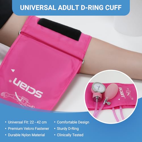 SCIAN Manual Blood Pressure Cuff - Aneroid Sphygmomanometer with European Cuff 8.7-16.5" and D-Ring, Come with Carrying Bag for Nurse Doctor Senior Adult, Pink - color: Pink (M Cuff 8.7-16.5")