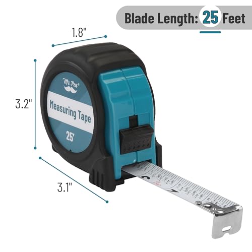 Mr. Pen- Retractable Tape Measure 25 ft, Teal & Black, Easy Read (Pack of 3) - color: Teal/Black, size: 1 pcs (Pack of 3)