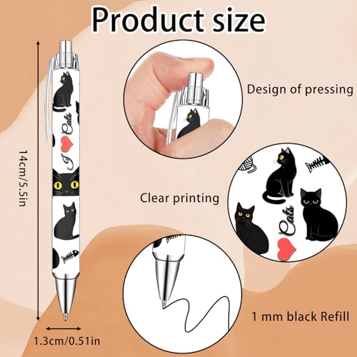 Idealmuzik Black Cat Ballpoint Pens Set – Cute Aesthetic Cat Design Pens for Office, Journaling, and Stationery Lovers – Smooth Writing Pens for Daily Use, Notes, or Gifts – Stylish & Fun, 10 Pack - color: Black Cat