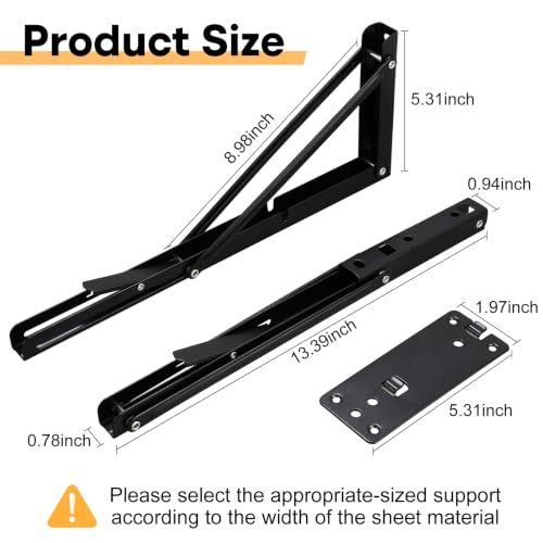 Detachable Folding Shelf Brackets with Screws-14 Inch 2pack Black - size: 14inch