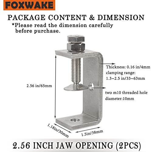 Heavy Duty Stainless Steel C Clamps 2 1/2 Inch for WoodWorking, Small U Clamps for Mounting, Mini Desk Clamps with Stable Wide Jaw Opening & Protective Pads/I-Beam Design (2pcs) - color: 2 9/16 In-2pcs-65mm