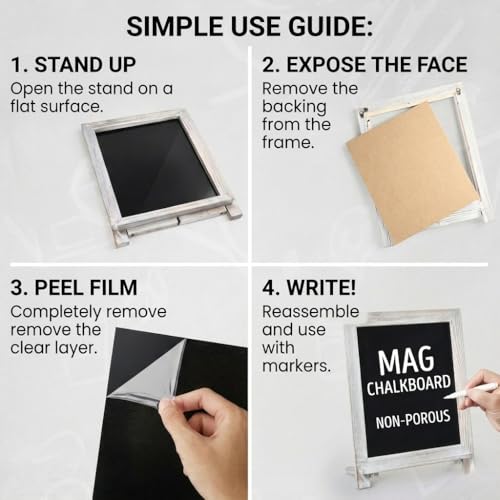 LotFancy 15"x12" Magnetic Chalk Board Sign, Small Tabletop Chalkboard White - color: Whitewash, size: 12"W x 15"H