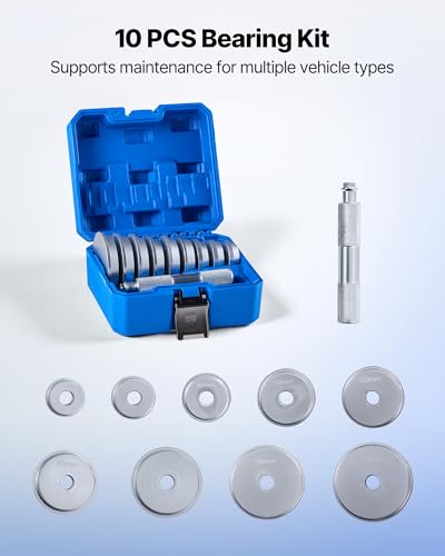 VEVOR 10 Pcs Bushing Bearing Race and Seal Driver Set with 9 Bushings and Handle Shaft, Bushing Driver Tool Set, Heavy Duty Aluminum Alloy Removal Puller Installation Tool Kit - size: 10pcs
