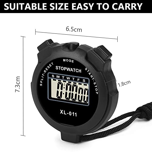 Vicloon Digital Sports Timer, Simple Travel Stopwatch with Large Display, Single Lap Split Timer, 12/24 Hour Clock Alarm Date (Black) - color: Black