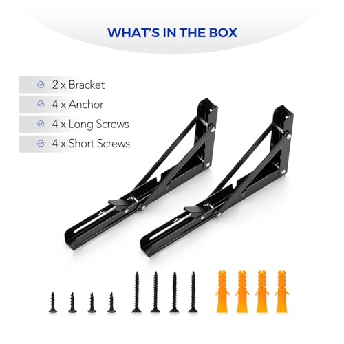 Ravinte Matte Black Folding Shelf Brackets, 10 Inch, 4 Pack - size: 10 Inch