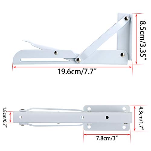Sumnacon Sturdy Folding Shelf Brackets - Heavy Duty Metal Triangle Table Bench Folding Shelf Brackets, 2 Pcs Folding Shelf Hinge Wall Mounted (8 Inch, White) - color: White, size: 8 Inch