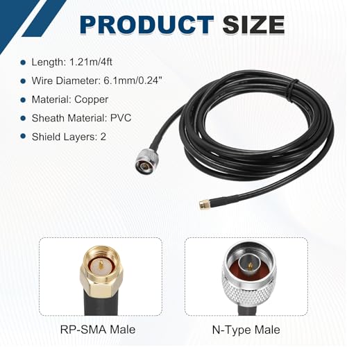 MECCANIXITY KMR240 Coax Extension Cable 50ohm 4Ft SMA Male to N-Type Male - size: 4ft