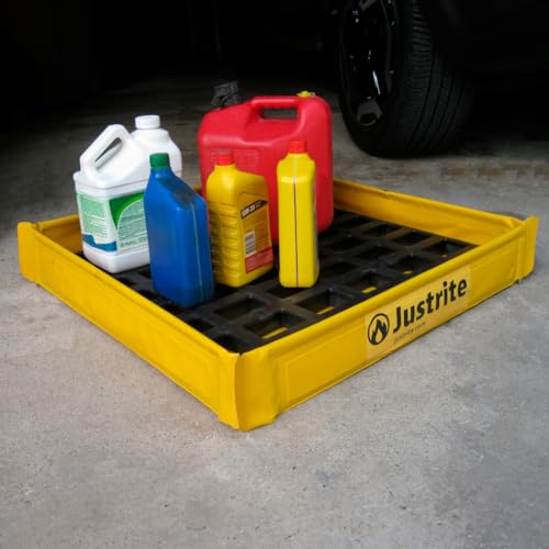 Justrite Collapsible Utility Tray with Plastic Grate, 25.5" x 25.5" x 4" - style: 25.5" x 25.5" with Grate