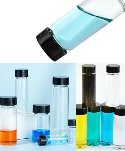 14Pcs 5ml Clear Glass Sample Vials, Liquid Sampling Sample, Screw Caps Small Glass Bottle, With Plastic Stoppers, Leak-Proof Vial, For laboratory, Essential Oil, Perfume, Reagents - style: 5ml 14Pcs