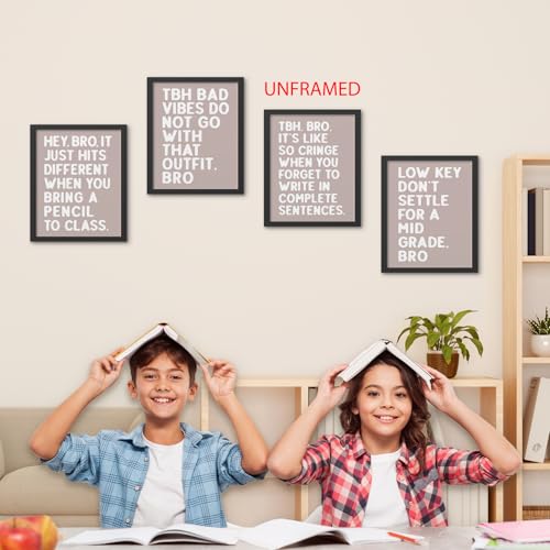 Hxlac Funny Classroom Wall Art Prints Set of 4, Classroom Wall Decor, Classroom Posters Middle High School, Black and White Classroom Decor, Funny Classroom Posters, 8x10 Inch Unframed (Brown) - color: tbh bad_3, size: 8x10inch
