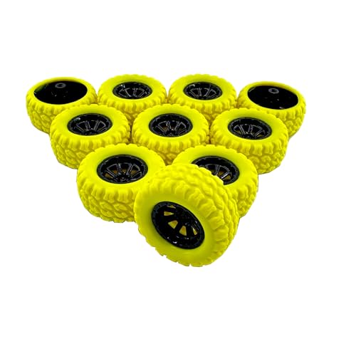 10PCS Toy Car Wheel RC Car Rubber Tire Wheel with 5PCS Shaft Round Rod Axles for RC Car Truck Robot DIY Model Toy Wheel Parts (2x33mm Yellow) - style: 2x33mm Yellow