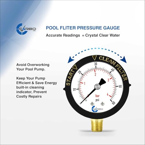 Water Pressure Gauge for Swimming Pool Filter, Spa, Aquarium, 60psi Plumbing Clean Filter Indicator with Dual Display & 1/4" NPT Brass Lower Connection with Teflon - style: Filter Indicator Lower