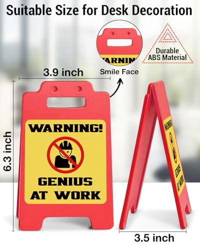 Funny Office Desk Decor Sign Warning Genius at Work Desk Sign Cubicle Decorations Humor Office Gift for Coworker Colleague Boss - color: Color-J