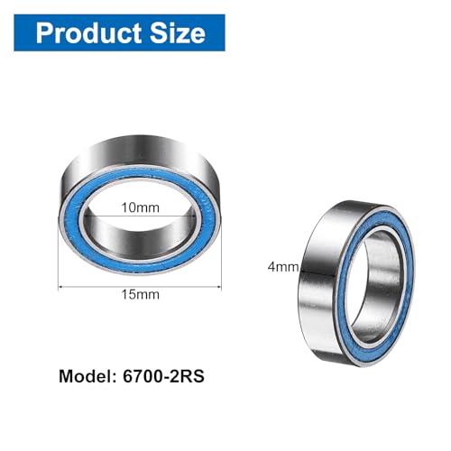 uxcell 8 Pcs 6700-2RS Deep Groove Micro Bearing, 10x15x4mm Chrome Steel - size: 6700-2RS