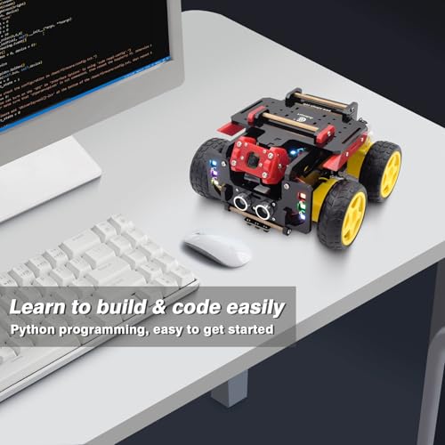 Adeept AWR 4WD Smart Robot Car Kit for Raspberry Pi 5/4B/3B/3B+(Board Not Included), Line Tracking, Obstacle Avoidance, Servo Motor, USB-C Charging, OpenCV Python DIY Robotics