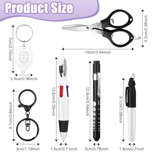 12 pcs Nurse Pen Set Two Colors Black Silver Include Permanent Marker Pen Pen Lights for Nurses Retractable Ballpoint Pen Nursing Keychain Clip Foldable Scissors LED Flashlight Keychain for Nurses - color: Black & Silver