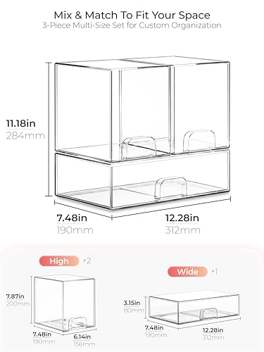 Stackable Storage Drawers Organizer Set of 3 for Bathroom Organizer Storage - color: 3 Pcs丨1w+2h丨fits Medicine/Cabinet